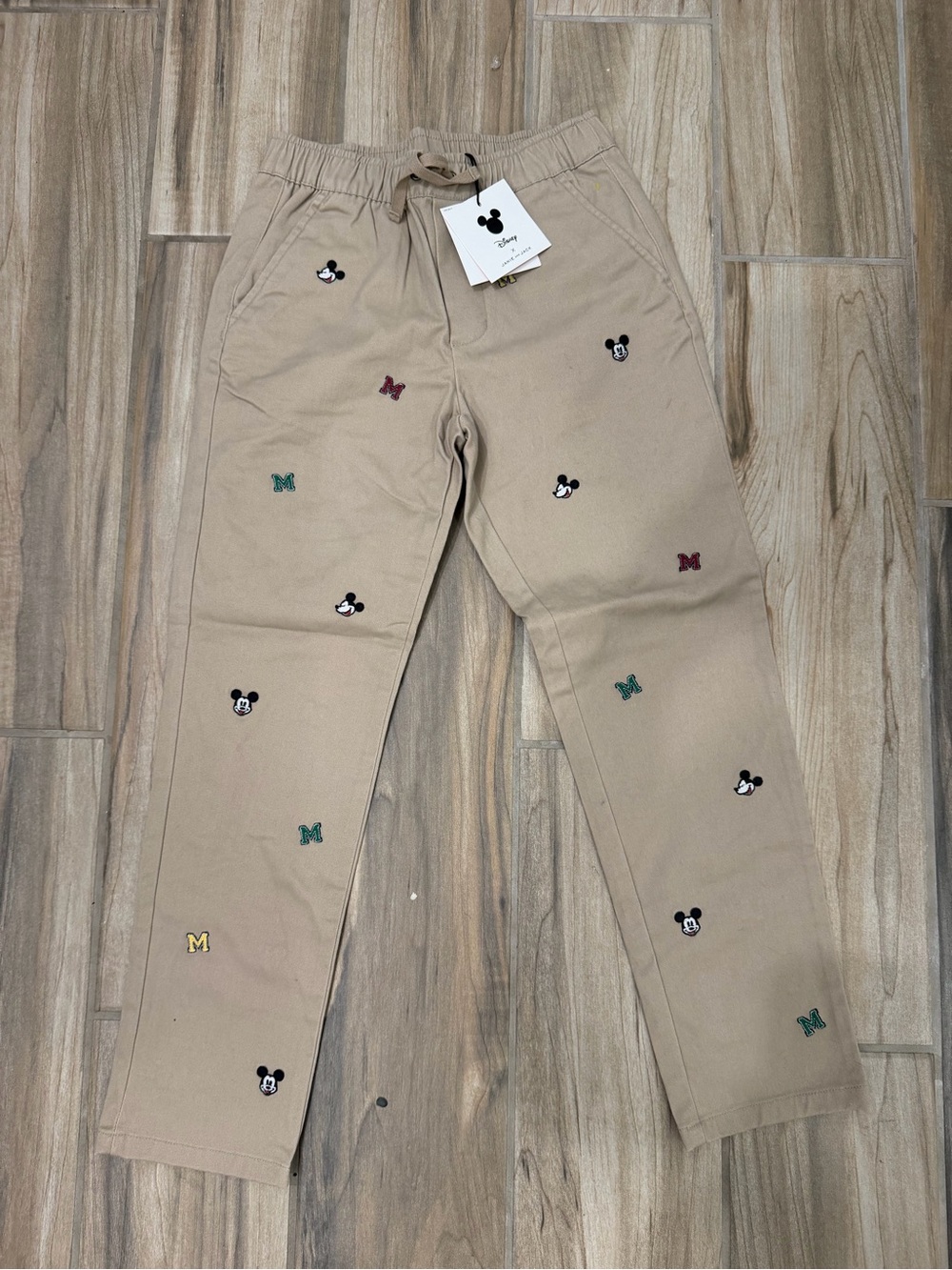 NWT Janie and Jack Disney Kids Beige Mickey Embroidered Pull-On Bottoms